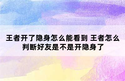 王者开了隐身怎么能看到 王者怎么判断好友是不是开隐身了